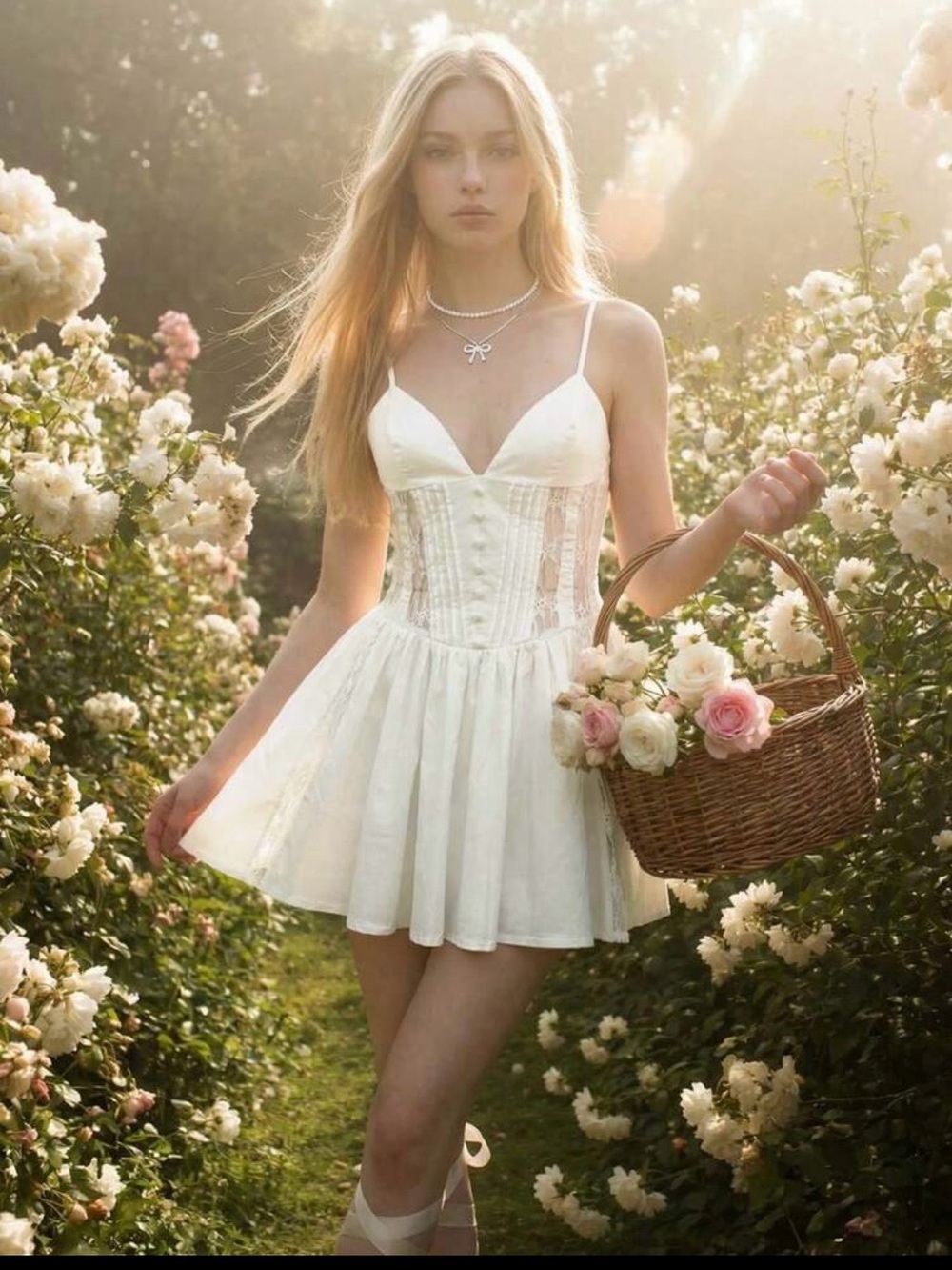 Ivory Corset-Style Spaghetti Strap Mini Dress